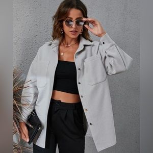 SOLID GREY DUAL POCKET DROP SHOULDER COAT